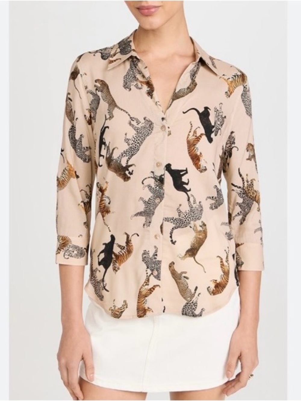 L’AGENCE Camille 3/4 Sleeve Blouse in Taupe Multi Mix Tigers